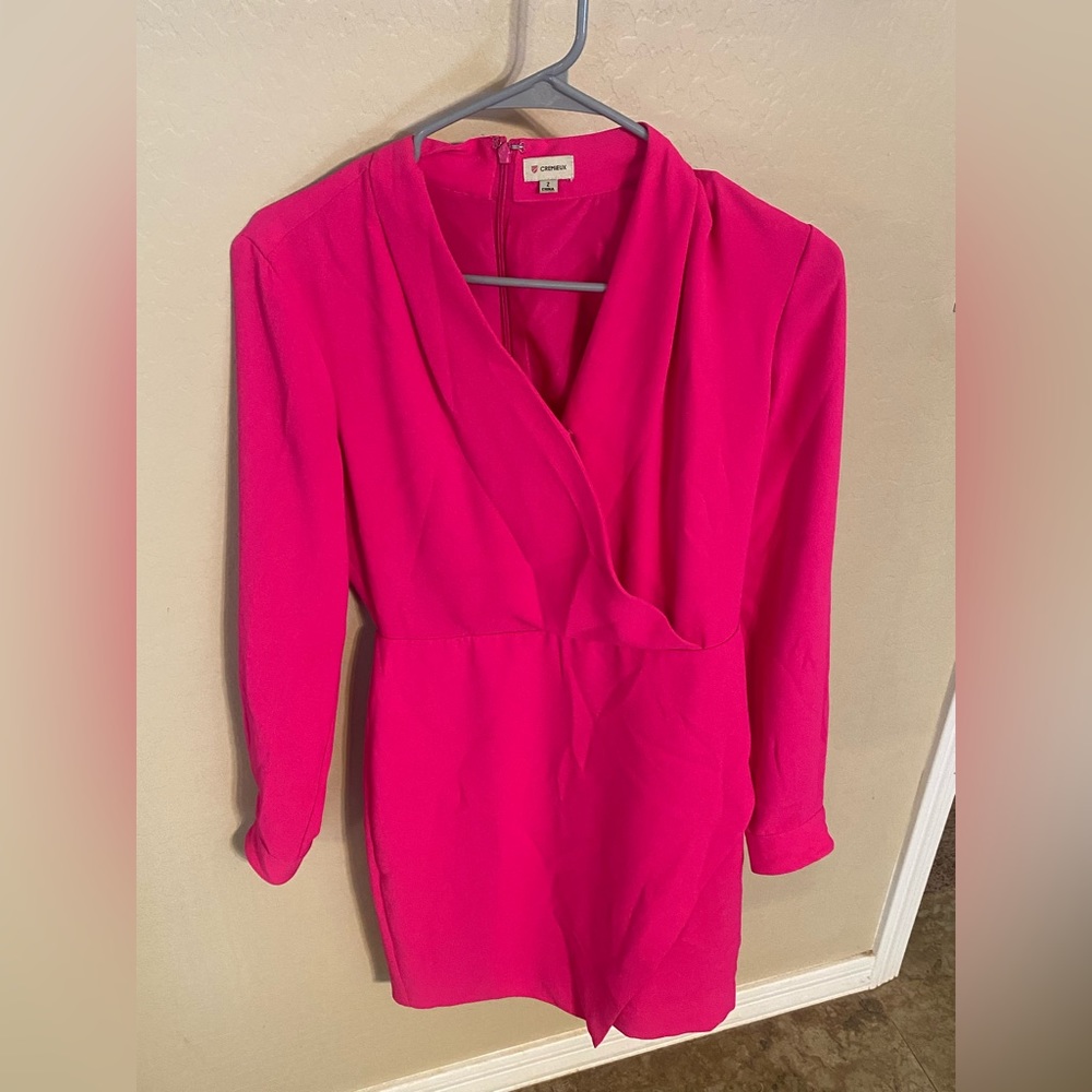 Worn once, super flattering, pink long sleeve dress with wrap front